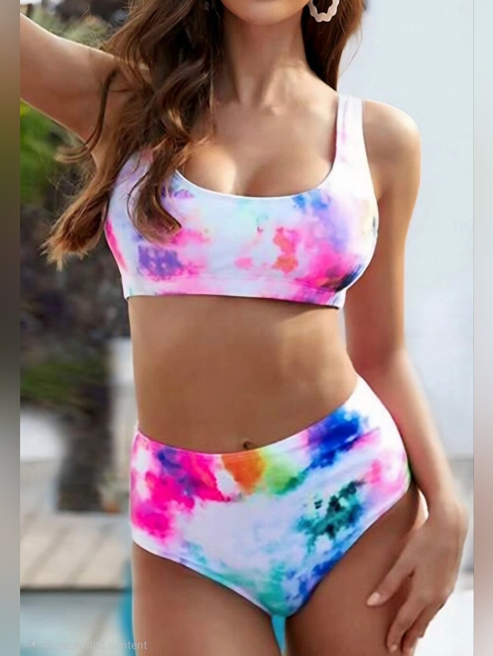 Tie-Dye High-Waist Bikini Set - Pink Multi